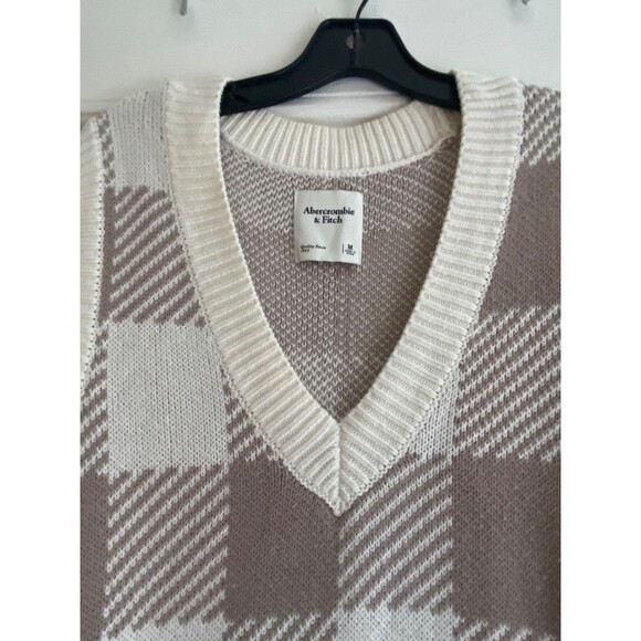 90's style Abercrombie & Fitch Argyle V-Neck Sweater Dress Size M Cream Tan - Picture 3 of 10